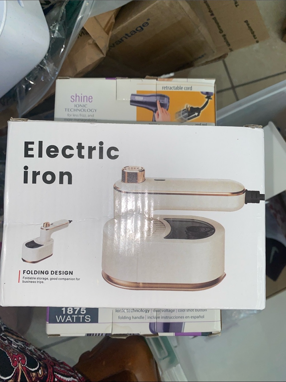 Electric Folding Travel Iron - Cream/Gold